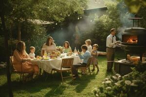 un' famiglia cookout nel il Giardino dietro la casa foto