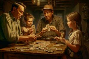 un' famiglia gioco di carte su padri giorno foto