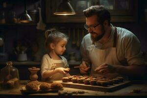 un' padre e figlia cottura al forno un' torta insieme foto