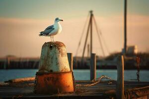 un' gabbiano posatoi su un' Esposto alle intemperie boa foto