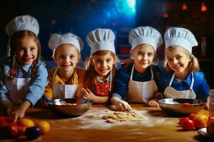 bambini avendo un' cucinando o cottura al forno concorrenza foto