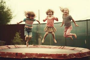 bambini avendo divertimento su un' trampolino foto