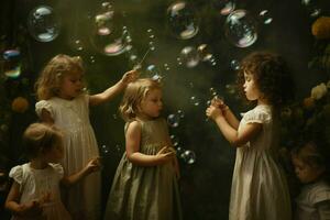 bambini che giocano con le bolle foto