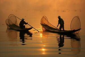 pescatori getto loro Linee in il acqua foto