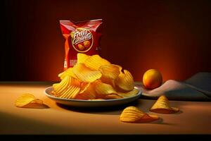 fotorealistico Prodotto tiro cibo fotografia patata fritta foto