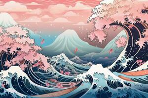 un' sfondo nel astratto Hokusai stile con foto