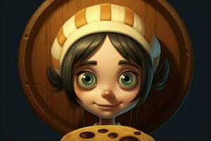 un' cartone animato personaggio con un' padella e pancake su sua h foto