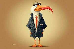 un' cartone animato di un' uccello indossare un' giacca con il wor foto