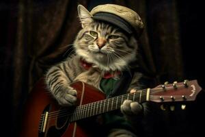 un' gatto con un' chitarra su esso quello dice il parola jazz o foto