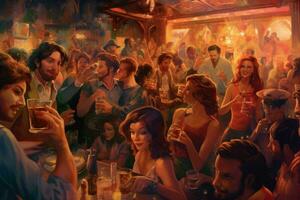 un' affollato discoteca con persone Tenere birra Glas foto