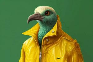 un' digitale illustrazione di un' uccello indossare un' verde foto