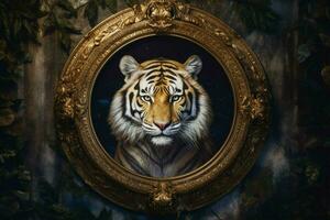 un' pittura di un' tigre con un' oro telaio nel il ce foto