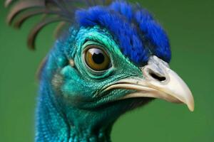 un' pavone con un' blu testa e verde piume su foto