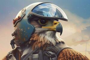 un' manifesto di un' falco con un' casco e un' casco foto