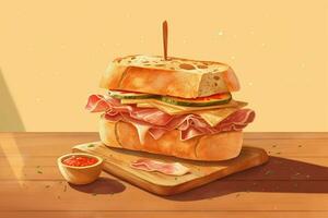 un' Sandwich fatto di spagnolo serrano prosciutto su un' tavolo foto