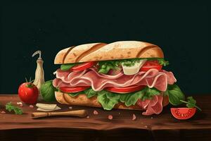 un' Sandwich fatto di spagnolo serrano prosciutto su un' tavolo foto