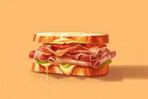 un' Sandwich fatto di spagnolo serrano prosciutto su un' tavolo foto