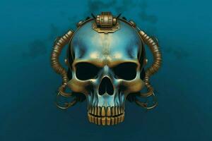 un' cranio con un' gas maschera e un' blu sfondo foto