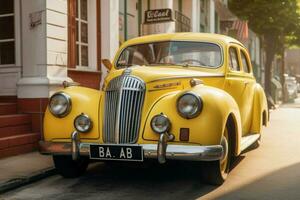 un' Vintage ▾ auto con un' giallo licenza piatto quello dice foto