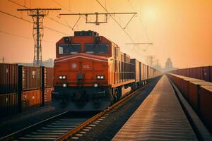 un' treno trasporto carico contenitori foto