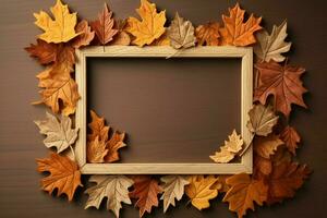 un' di legno telaio con le foglie su esso quello dice autunno foto