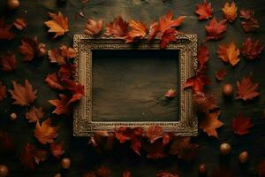 un' di legno telaio con le foglie su esso quello dice autunno foto