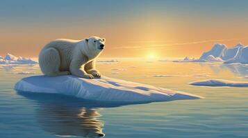 un Immagine di un' polare orso incagliato su un' diminuzione ghiaccio lastrone, simboleggiante il urto di fusione artico ghiaccio su natura e ecosistemi e disegno Attenzione per il effetti di riscaldamento temperature. ai. foto