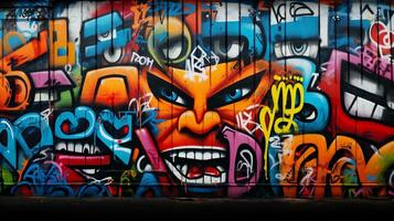 un Immagine con vivace e espressive graffiti arte su un' strutturato urbano parete, in partenza spazio per testo, sfondo Immagine, ai generato foto