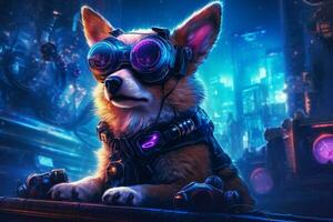 corgi cane cyberpunk notte foto