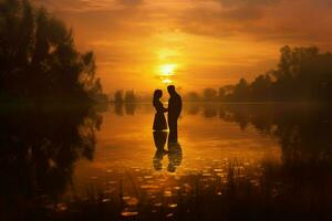 coppia lago tramonto foto