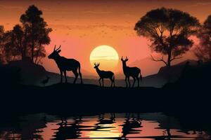silhouette di animali nel il selvaggio a crepuscolo foto