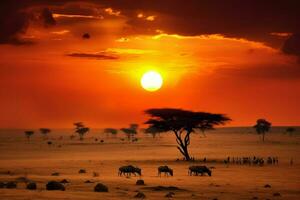 tramonto Kenia paesaggio savana foto