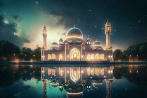 il bellissimo sereno moschea a notte nel il benedetto foto