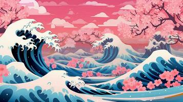 un' sfondo nel astratto Hokusai stile con foto