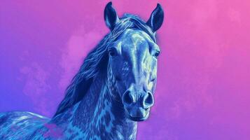 un' blu cavallo con un' viola sfondo foto