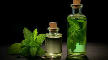 un' bottiglia di menta olio Il prossimo per un' bottiglia di menta olio foto