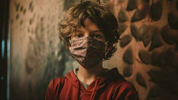 un' ragazzo indossare protettivo maschera covid 19 maschera indossare foto