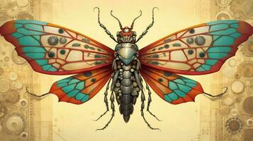 un' colorato illustrazione di un' gigante insetto con un' foto