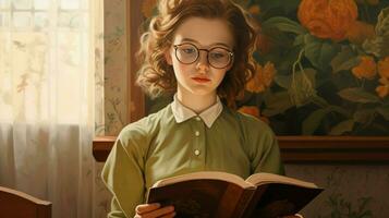 un' ragazza è lettura un' libro con il titoloa ragazza foto