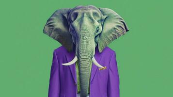 un' verde manifesto di un elefante con un' viola camicia foto