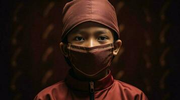 un' musulmano ragazzo indossare protettivo maschera covid 19 mas foto