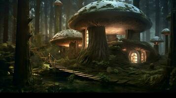 un' misterioso e magico foresta casa per il cosmico foto