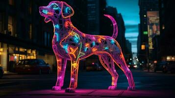 un' neon leopardo cane nel un' città foto