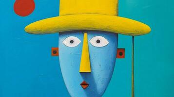 un' pittura di un' uomo con un' blu testa e un' giallo foto