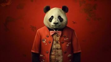 un' panda nel un' rosso giacca foto