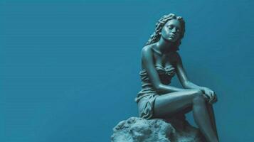 un' statua di un' ragazza con un' blu sfondo foto
