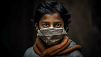 un indiano ragazzo indossare protettivo maschera covid 19 mamma foto