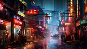 asiatico città notte cyberpunk foto
