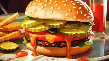 avvicinamento di veggie hamburger con sottaceti ketchup foto