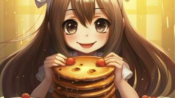 carino kawaii ragazza con Pancakes foto